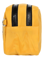 Trousse de toilette femme bonne humeur et pensée positive, plusieurs coloris, deux compartiments modèle jaune vue côté Trousse da toilette da donna allegra e positiva, diversi colori, due scomparti, modello giallo vista laterale