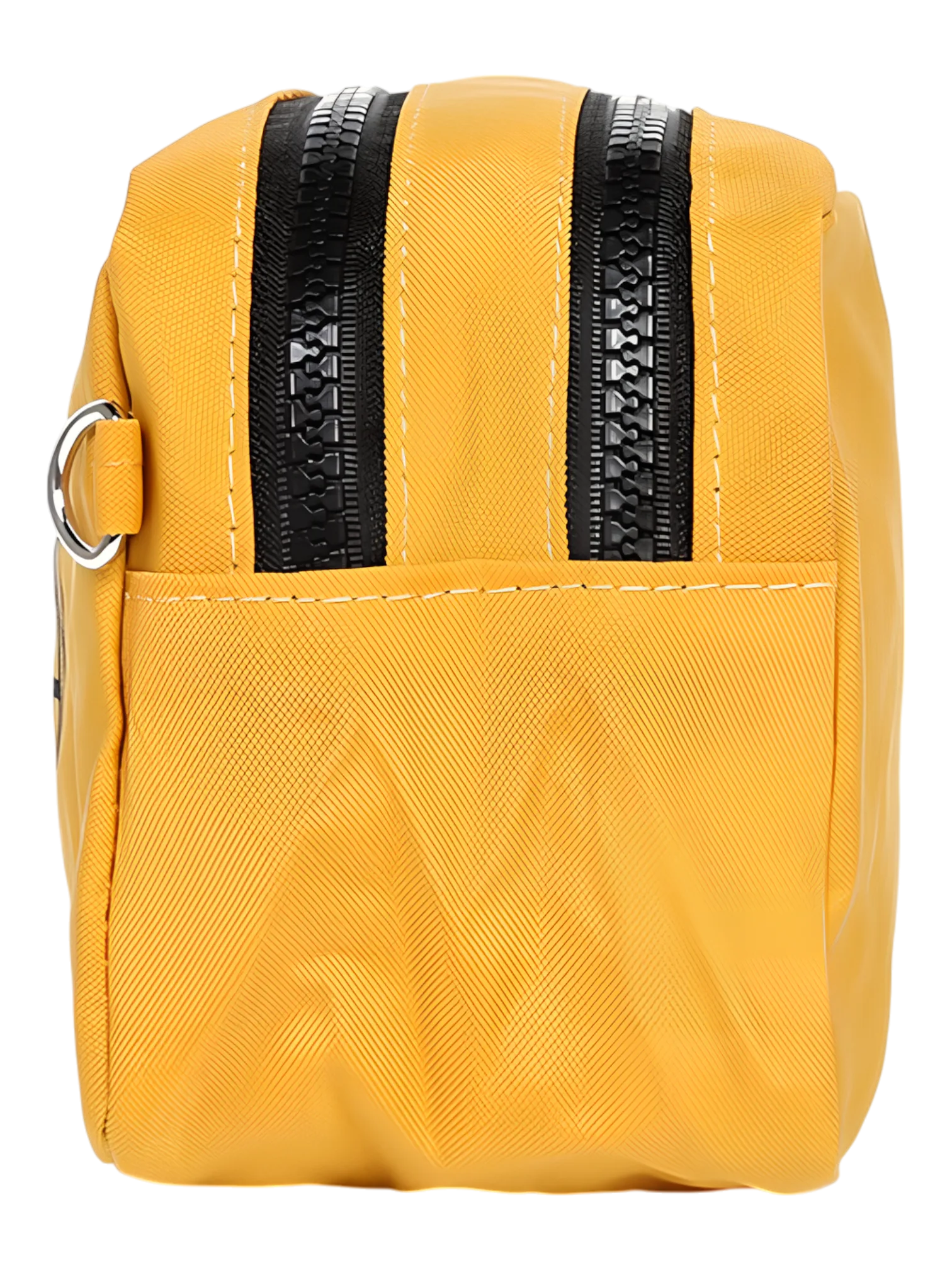 Trousse de toilette femme bonne humeur et pensée positive, plusieurs coloris, deux compartiments modèle jaune vue côté