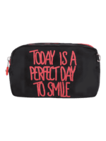 Trousse de toilette femme bonne humeur et pensée positive, plusieurs coloris, deux compartiments modèle noir