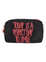 Trousse de toilette femme bonne humeur et pensée positive, plusieurs coloris, deux compartiments modèle noir
