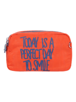Trousse de toilette femme bonne humeur et pensée positive, plusieurs coloris, deux compartiments modèle orange