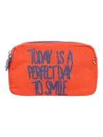 Trousse de toilette femme bonne humeur et pensée positive, plusieurs coloris, deux compartiments modèle orange