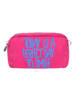 Trousse de toilette femme bonne humeur et pensée positive, plusieurs coloris, deux compartiments modèle rose