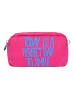 Trousse de toilette femme bonne humeur et pensée positive, plusieurs coloris, deux compartiments modèle rose