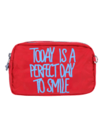 Trousse de toilette femme bonne humeur et pensée positive, plusieurs coloris, deux compartiments modèle rouge