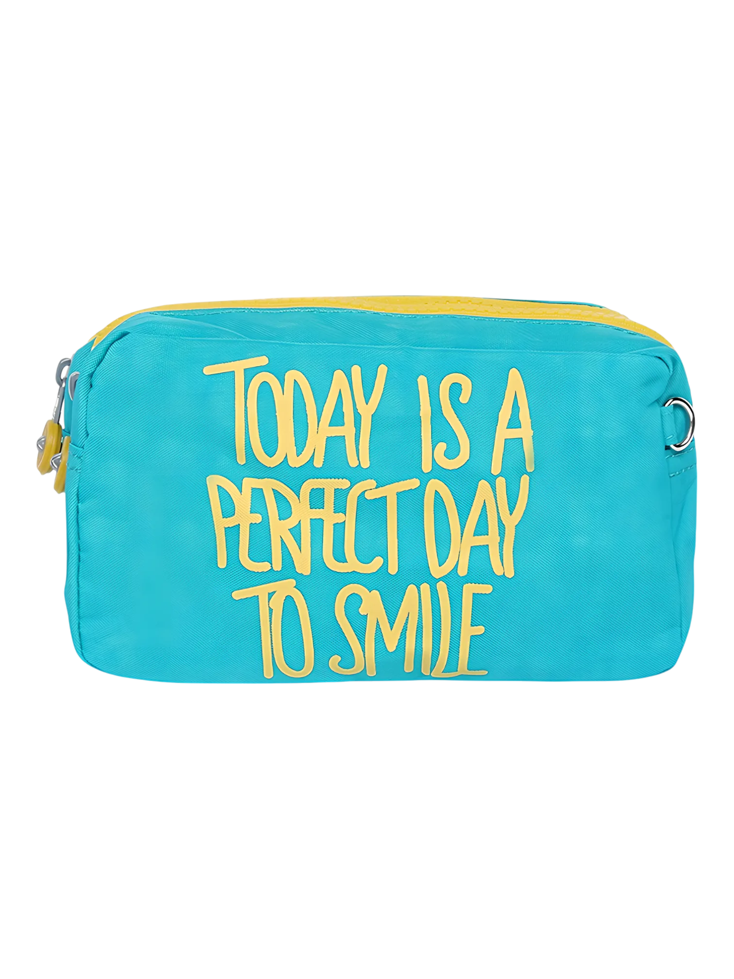 Trousse de toilette femme bonne humeur et pensée positive, plusieurs coloris, deux compartiments modèle turquoise