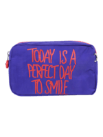 Trousse de toilette femme bonne humeur et pensée positive, plusieurs coloris, deux compartiments modèle violet
