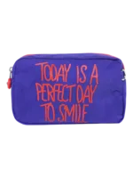 Trousse de toilette femme bonne humeur et pensée positive, plusieurs coloris, deux compartiments modèle violet