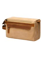 Trousse de toilette homme en toile et empiècements en cuir modèle beige