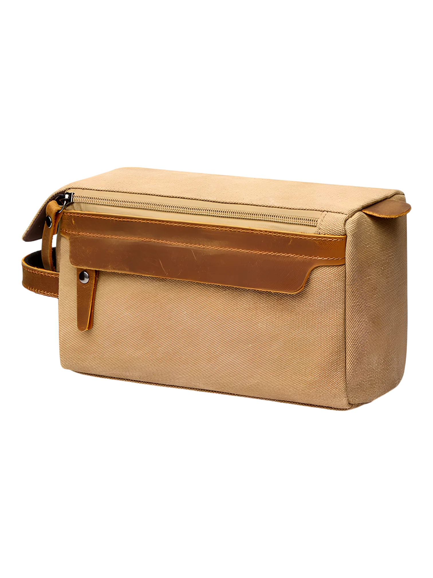 Neceser de hombre en lona e inserciones de piel, modelo beige