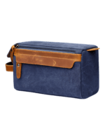 Trousse de toilette homme en toile et empiècements en cuir modèle bleu