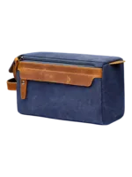 Neceser para hombre en lona e inserciones de piel, modelo azul
