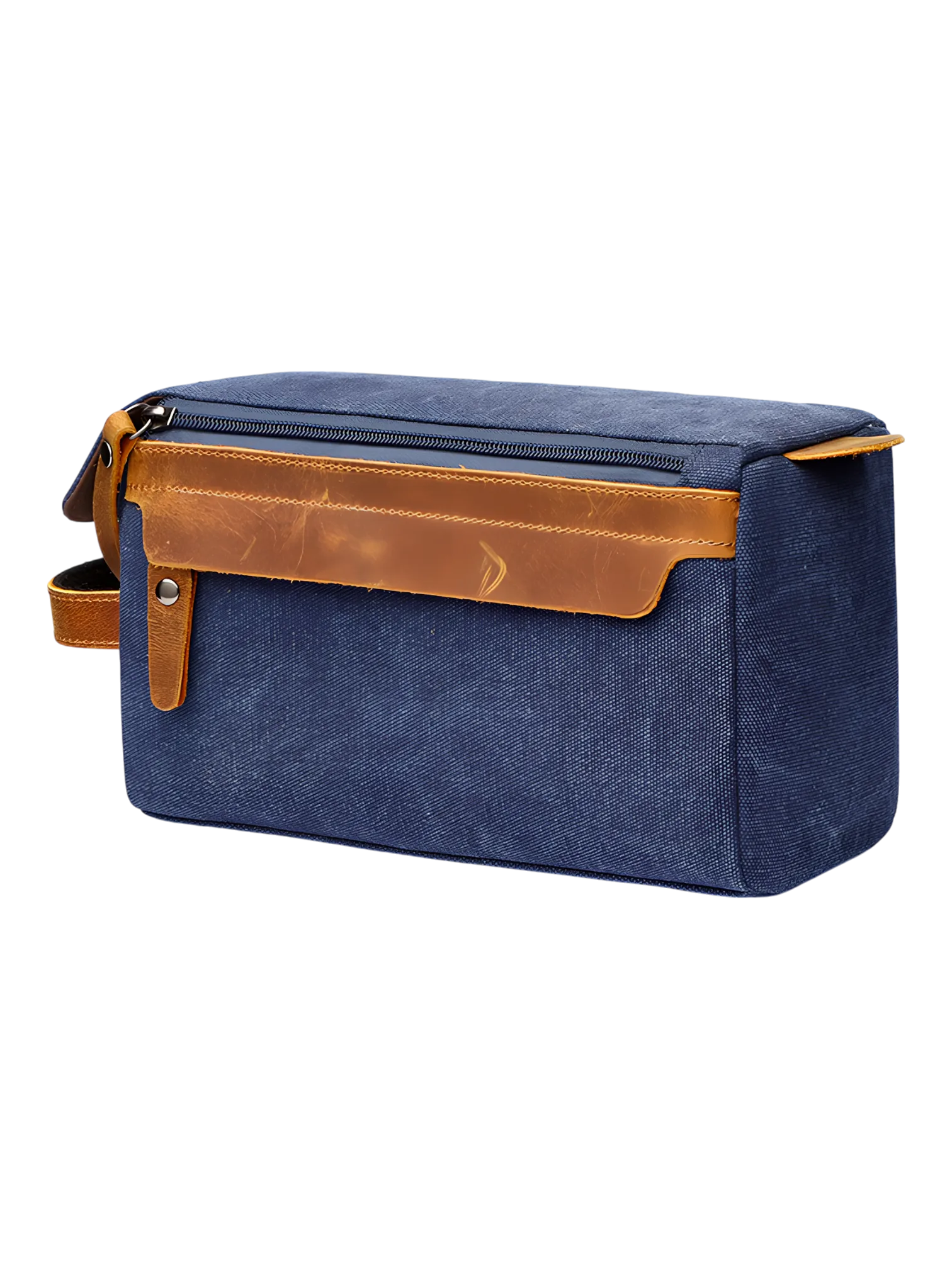 Neceser para hombre en lona e inserciones de piel, modelo azul