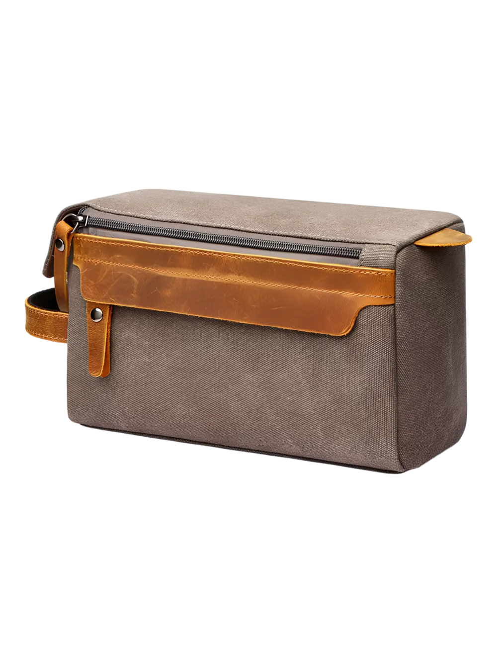 Neceser de hombre en lona e inserciones de piel, modelo gris