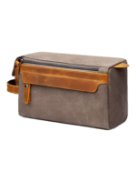 Herentoilettas van canvas en leren inzetstukken, grijs model Herentoilettas van canvas en leren inzetstukken, grijs model