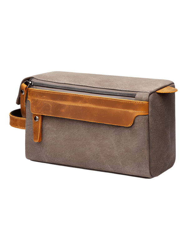 Trousse de toilette homme en toile et empiècements en cuir modèle gris