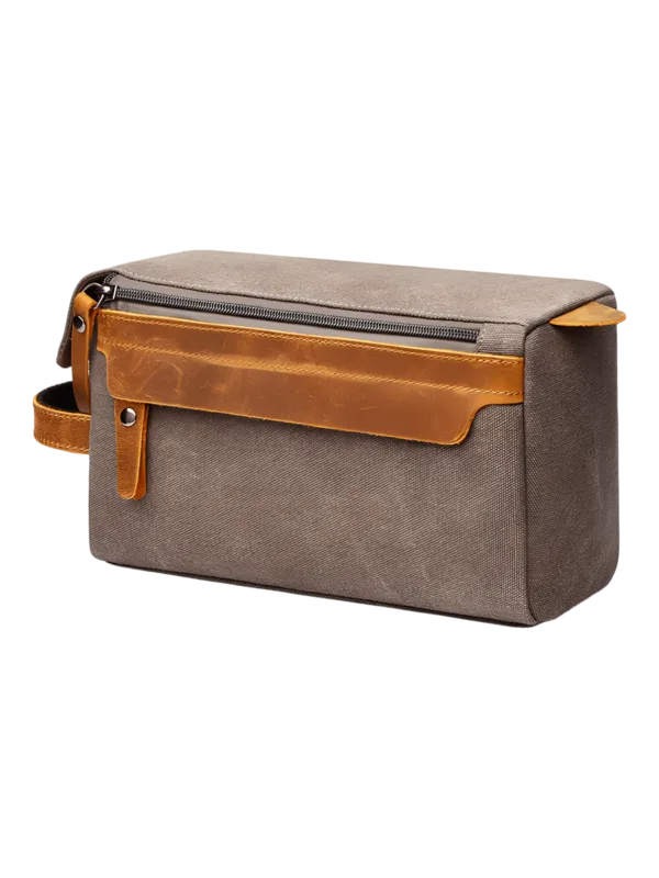 Trousse de toilette homme en toile et empiècements en cuir modèle gris