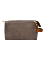 Borsa da toilette da uomo in tela con inserti in pelle, vista posteriore modello grigio Borsa da toilette da uomo in tela con inserti in pelle, vista posteriore modello grigio