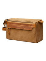 Trousse de toilette homme en toile et empiècements en cuir modèle marron