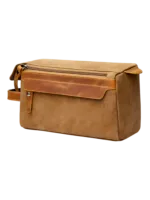 Neceser para hombre en lona e inserciones de piel, modelo marrón