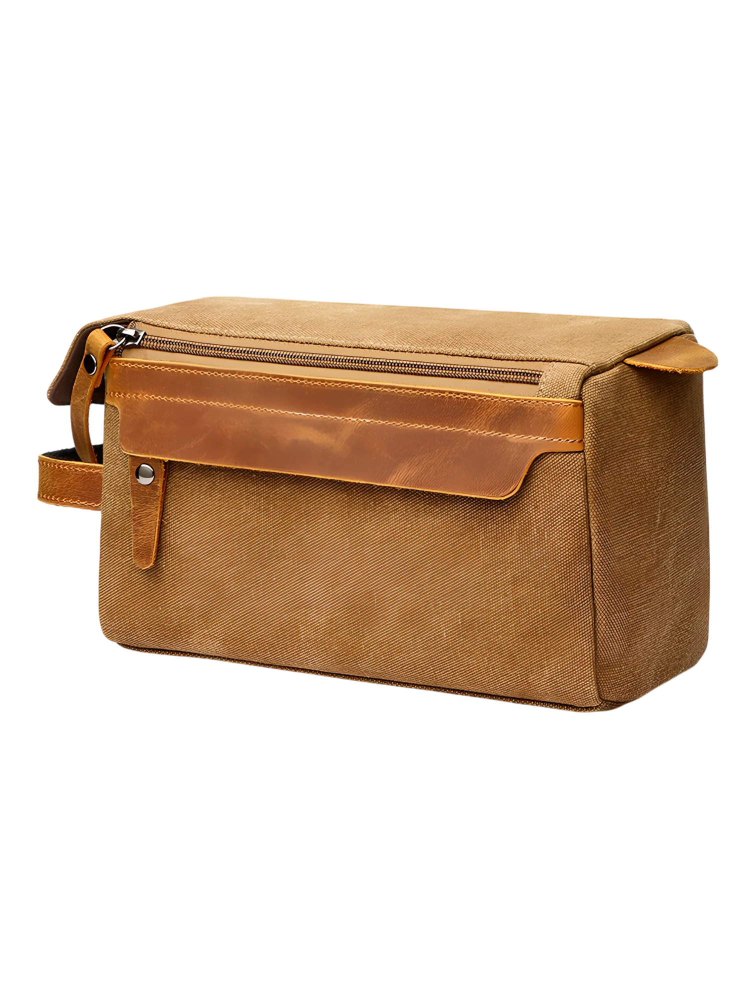 Neceser para hombre en lona e inserciones de piel, modelo marrón