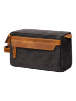 Trousse de toilette homme en toile et empiècements en cuir modèle noir