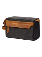 Neceser de hombre de lona con inserciones de piel, modelo negro Neceser de hombre de lona con inserciones de piel, modelo negro