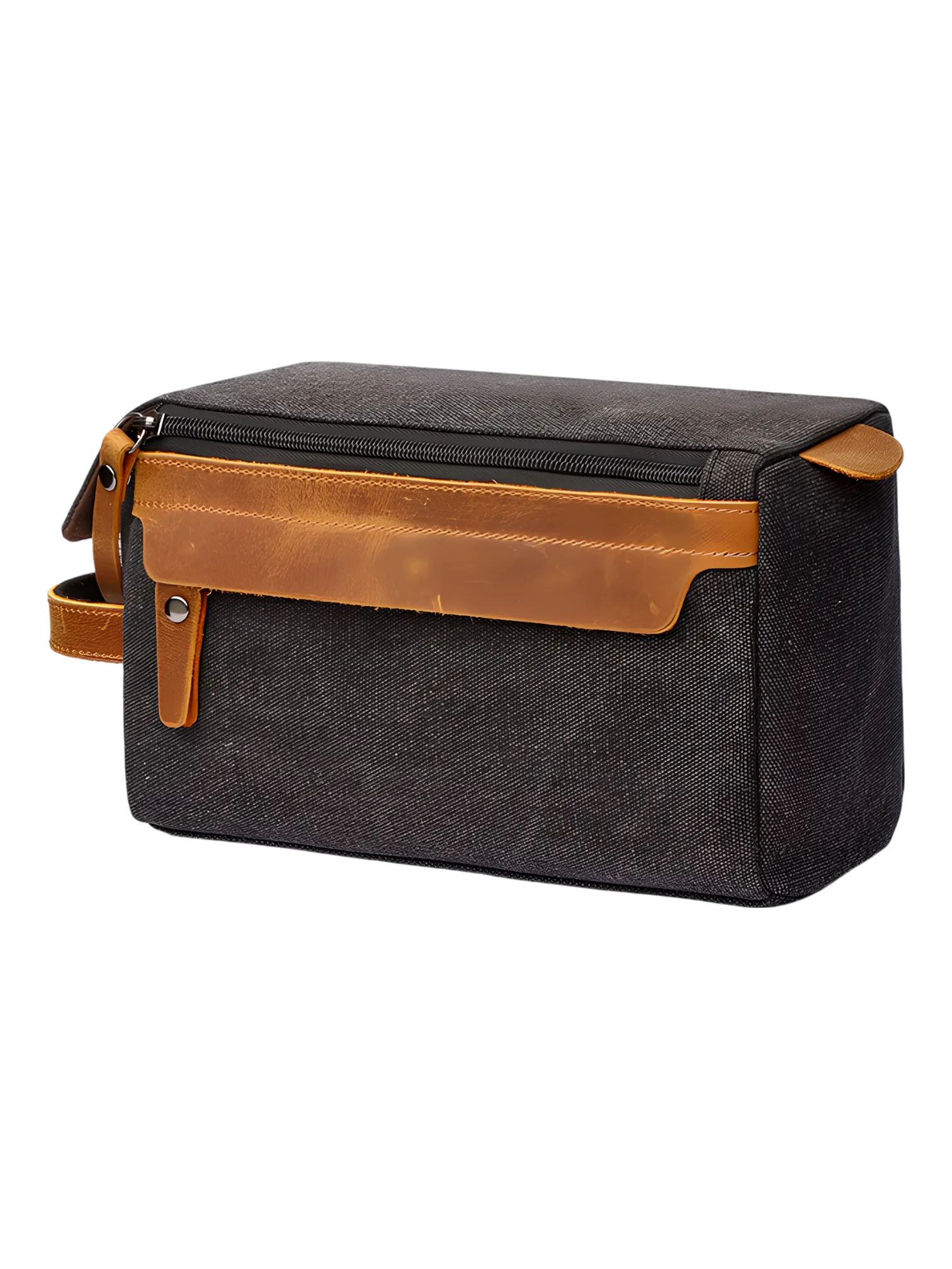 Neceser de hombre de lona con inserciones de piel, modelo negro