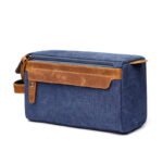 Trousse toilette country cuir toile couleur bleu