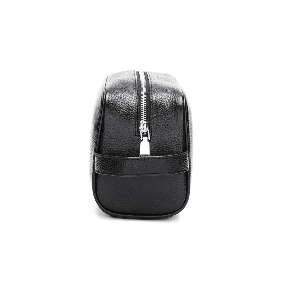 Trousse de toilette en cuir elegante chic couleur noir cote gauche Trousse de toilette en cuir elegante chic couleur noir cote gauche