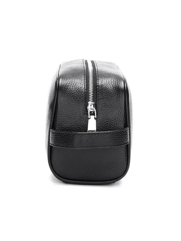Trousse de toilette en cuir elegante chic couleur noir cote gauche