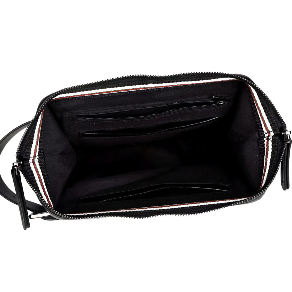 Trousse de toilette imitation cuir veritable noir intérieur avec pochettes