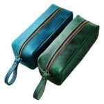 Petite trousse de maquillage en cuir bleu et verte photo 2