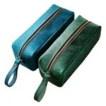 Petite trousse de maquillage en cuir bleu et verte photo 2 Petite trousse de maquillage en cuir bleu et verte photo 2