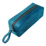 Petite trousse de maquillage en cuir bleu turquoise