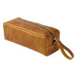 Petite trousse de maquillage en cuir caramel Petite trousse de maquillage en cuir caramel