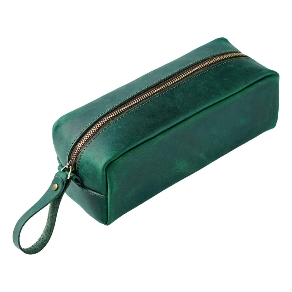 Petite trousse de maquillage en cuir vert émeraude photo 1 Petite trousse de maquillage en cuir vert émeraude photo 1