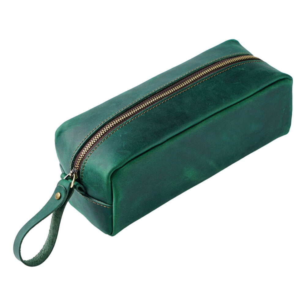 Petite trousse de maquillage en cuir vert émeraude photo 1 Petite trousse de maquillage en cuir vert émeraude photo 1