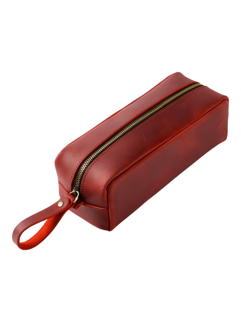 Petite trousse maquillage femme cuir artisanal rouge
