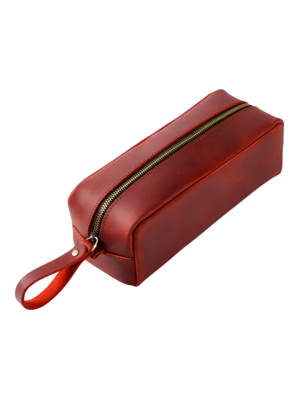 Petite trousse maquillage femme cuir artisanal rouge