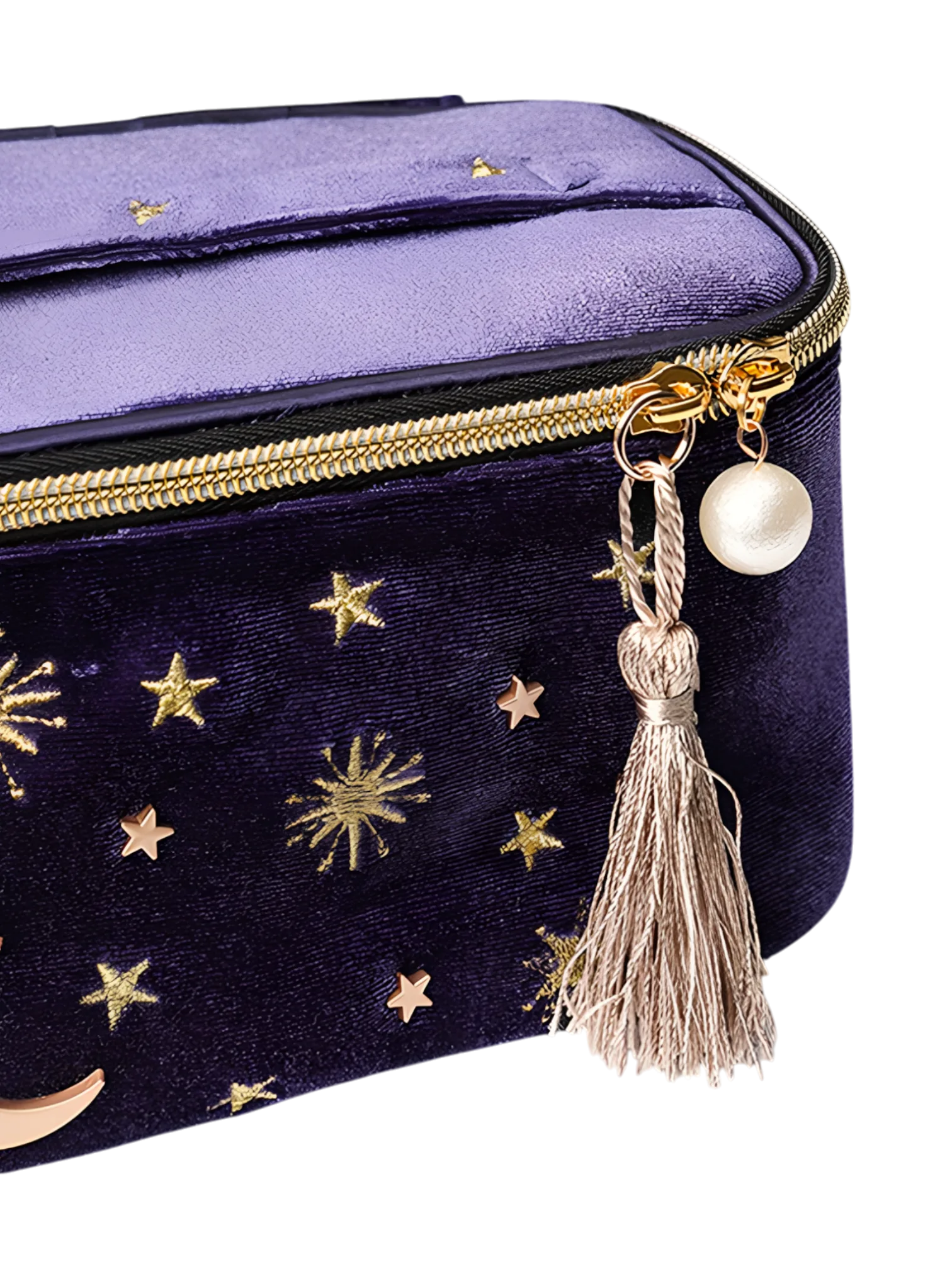 Mala Starry night em veludo com pega pompom, modelo Vanity 1