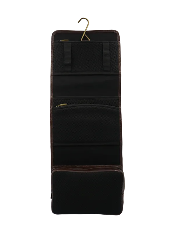 Trousse de toilette en cuir à suspendre voyage avec compartiments et bandes élastiques garde accessoire