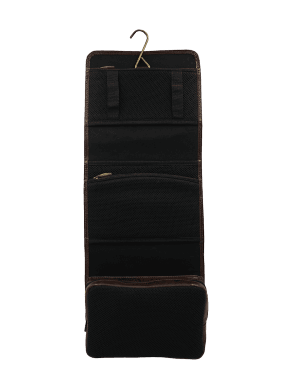 Trousse de toilette en cuir à suspendre voyage avec compartiments et bandes élastiques garde accessoire