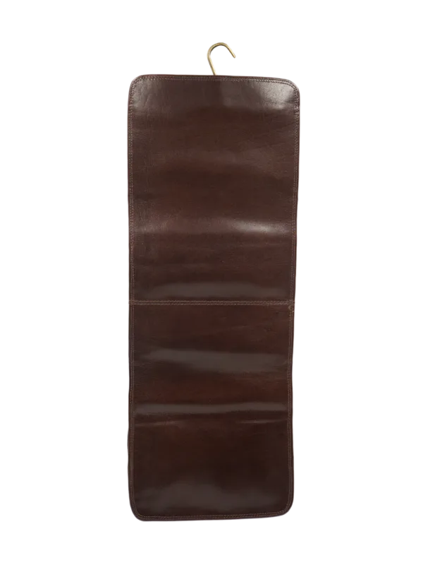 Trousse de toilette en cuir à suspendre voyage avec compartiments et bandes élastiques garde accessoire vue arrière