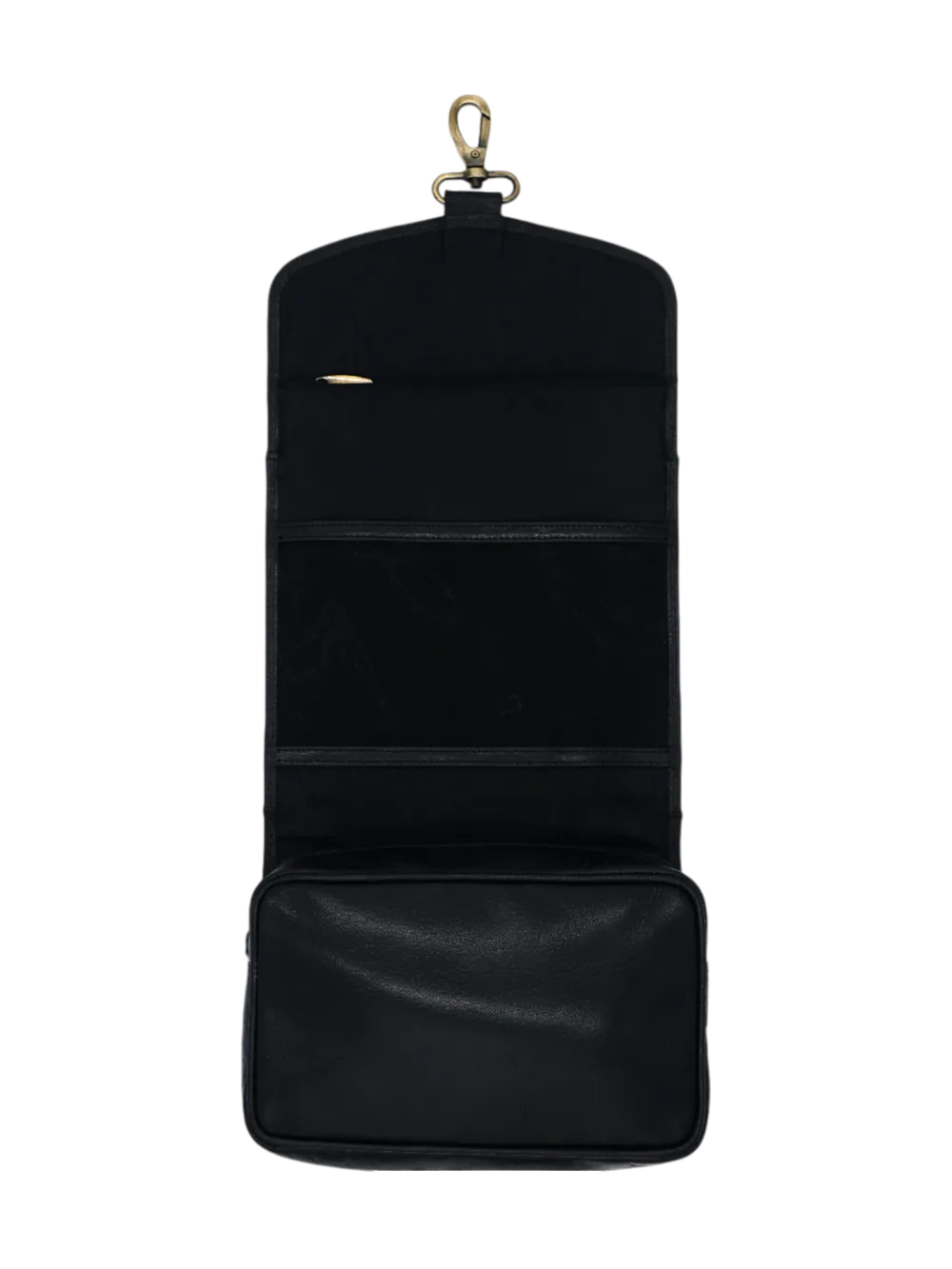 Trousse de toilette homme en cuir à suspendre noir avec compartiments Trousse de toilette homme en cuir à suspendre noir avec compartiments