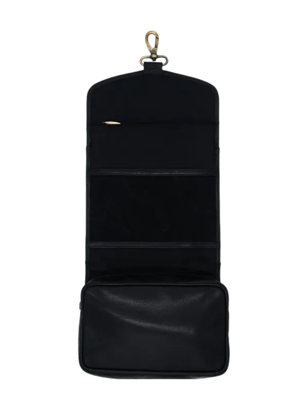 Trousse de toilette homme en cuir à suspendre noir avec compartiments