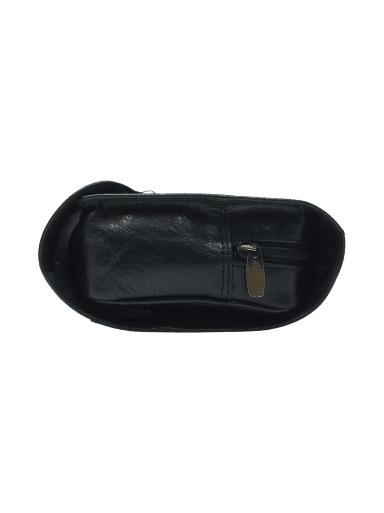 Trousse de toilette homme en cuir à suspendre noir avec compartiments repliée 3