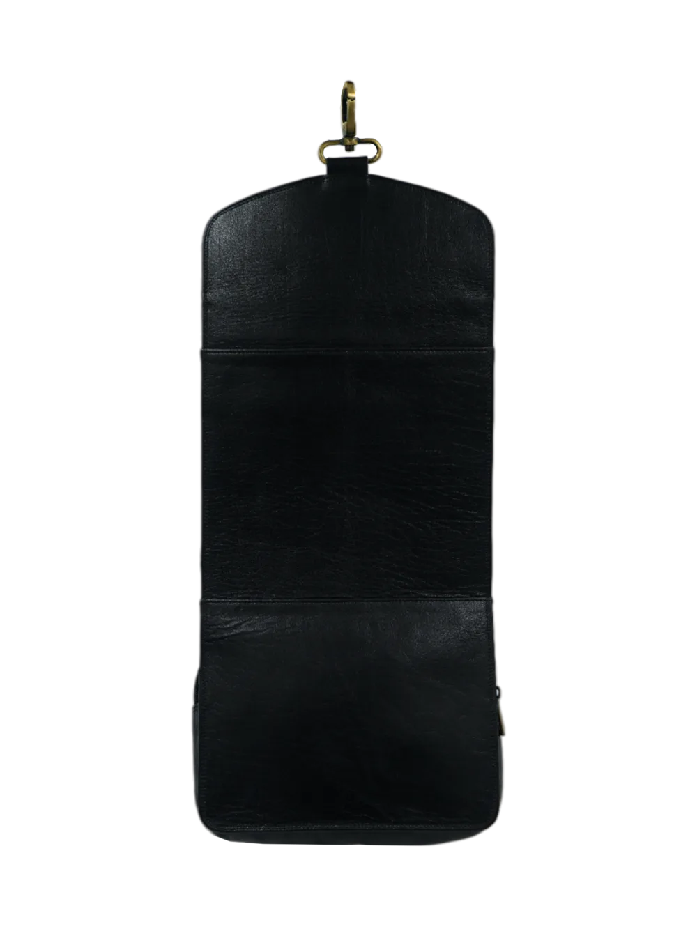 Trousse de toilette homme en cuir à suspendre noir avec compartiments vue arrière Trousse de toilette homme en cuir à suspendre noir avec compartiments vue arrière