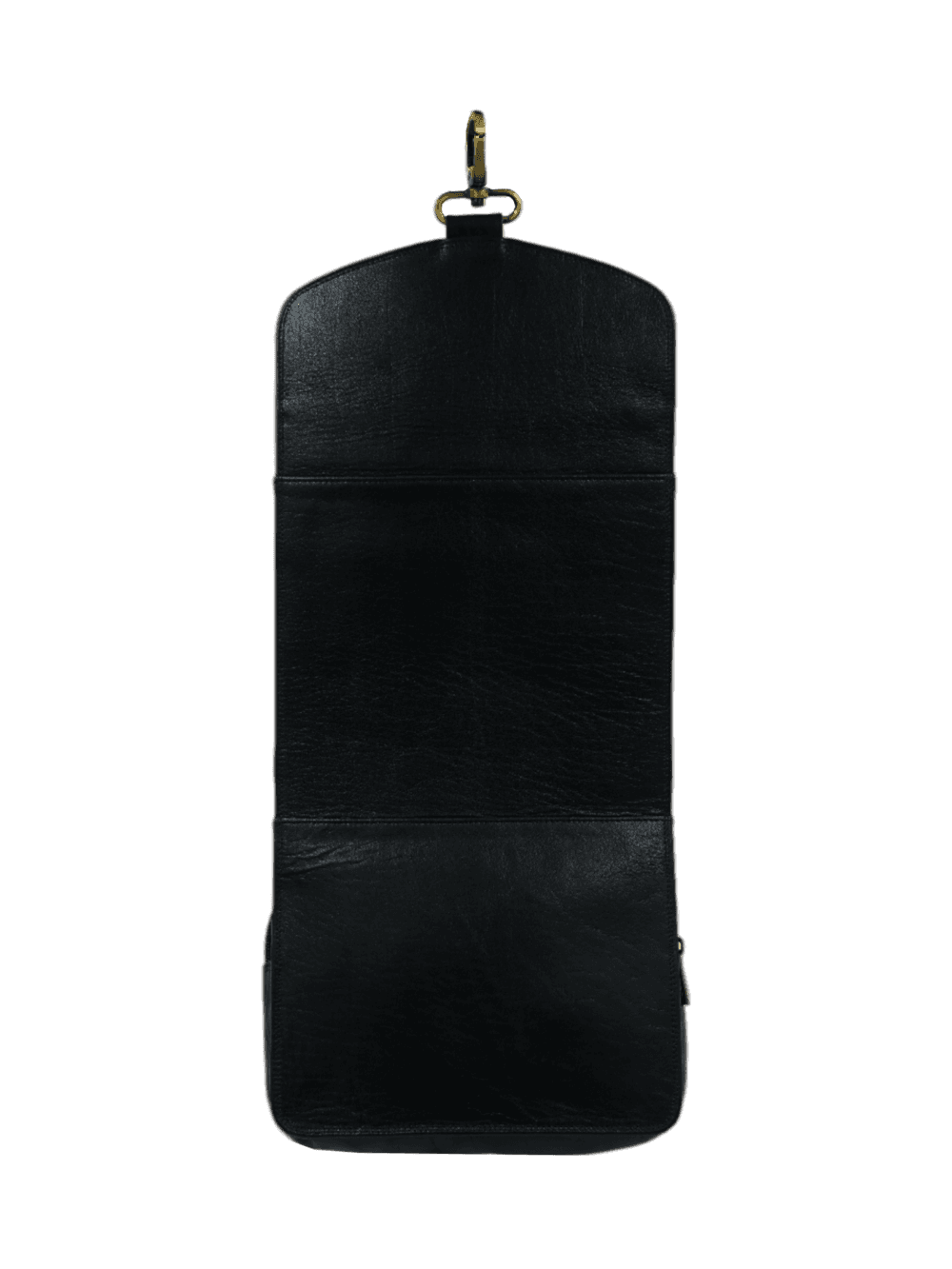 Trousse de toilette homme en cuir à suspendre noir avec compartiments vue arrière Trousse de toilette homme en cuir à suspendre noir avec compartiments vue arrière