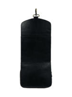 Trousse de toilette homme en cuir à suspendre noir avec compartiments vue arrière Trousse de toilette homme en cuir à suspendre noir avec compartiments vue arrière